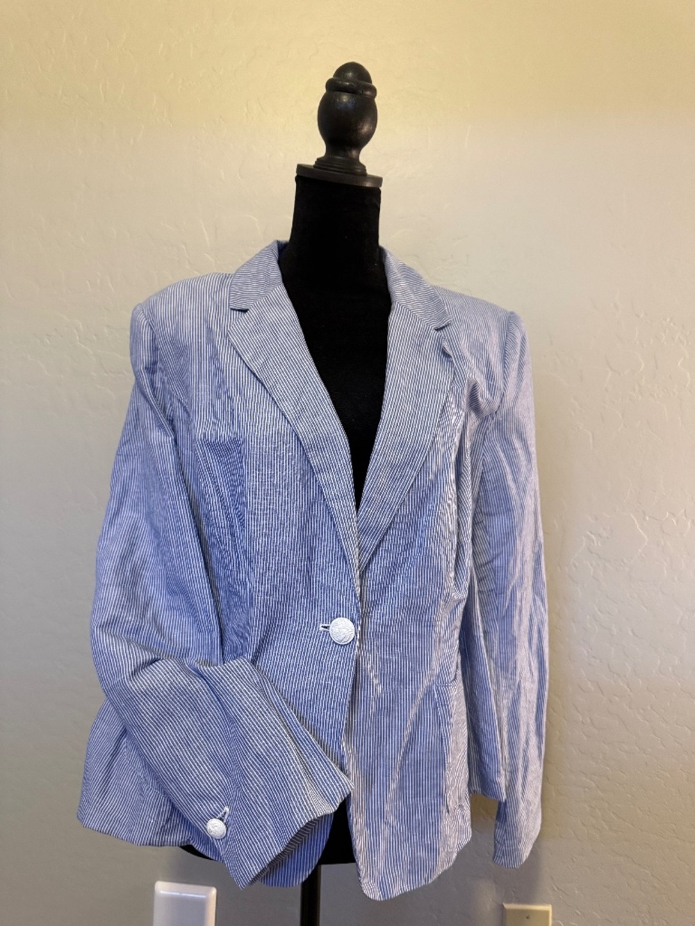 Lane Bryant Blue/White Pinstripe Blazer